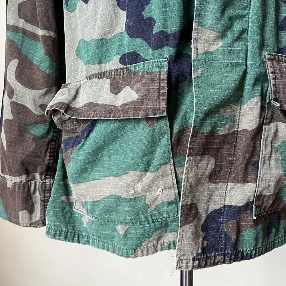 Vintage U.S. Army Woodland Camo BDU Jacket Medium Regular Ripstop Combat Coat - Picture 5 of 11